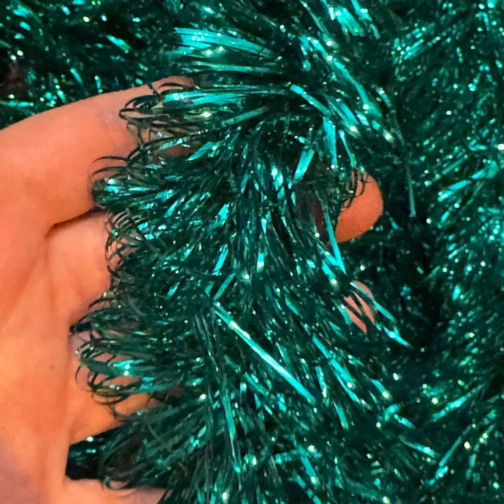 Vintage Young Craft Angel Spun Tinsel Garland In Aqua Blue, USA - 15 Ft, New